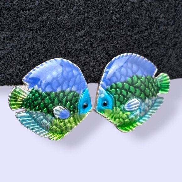 V. M Jent Enamel Fish Earrings - Picture 2 of 4